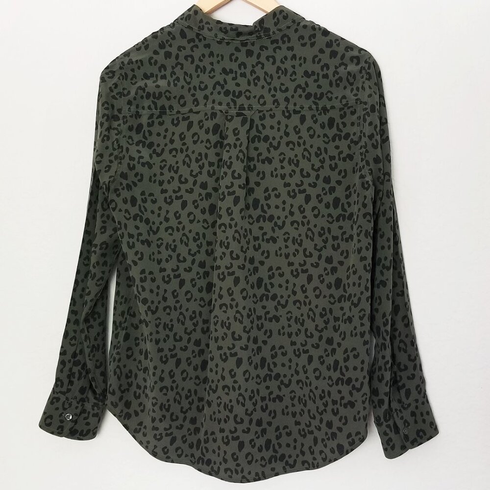 Rails Kate 100% Silk Button Down Blouse Olive Cheetah S Minimalist Designer $198 - Picture 6 of 16